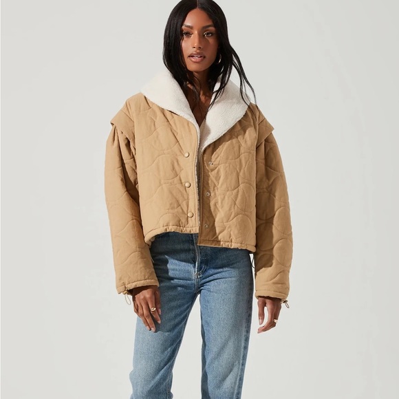 Last 1! NADINE QUILTED FAUX SHEARLING JACKET KHAKI - Picture 6 of 12